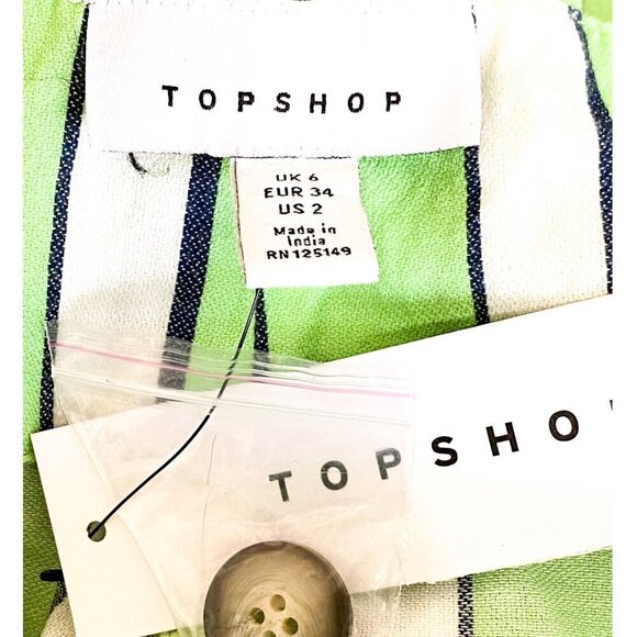 NWT Topshop Green Stripe paper bag Shorts, size 2 - Picture 5 of 8